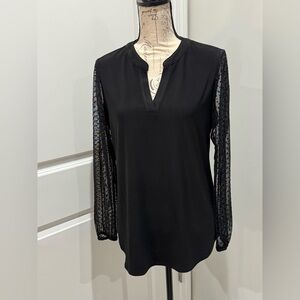 Kasper Black Blouse with Sheer Sleeves